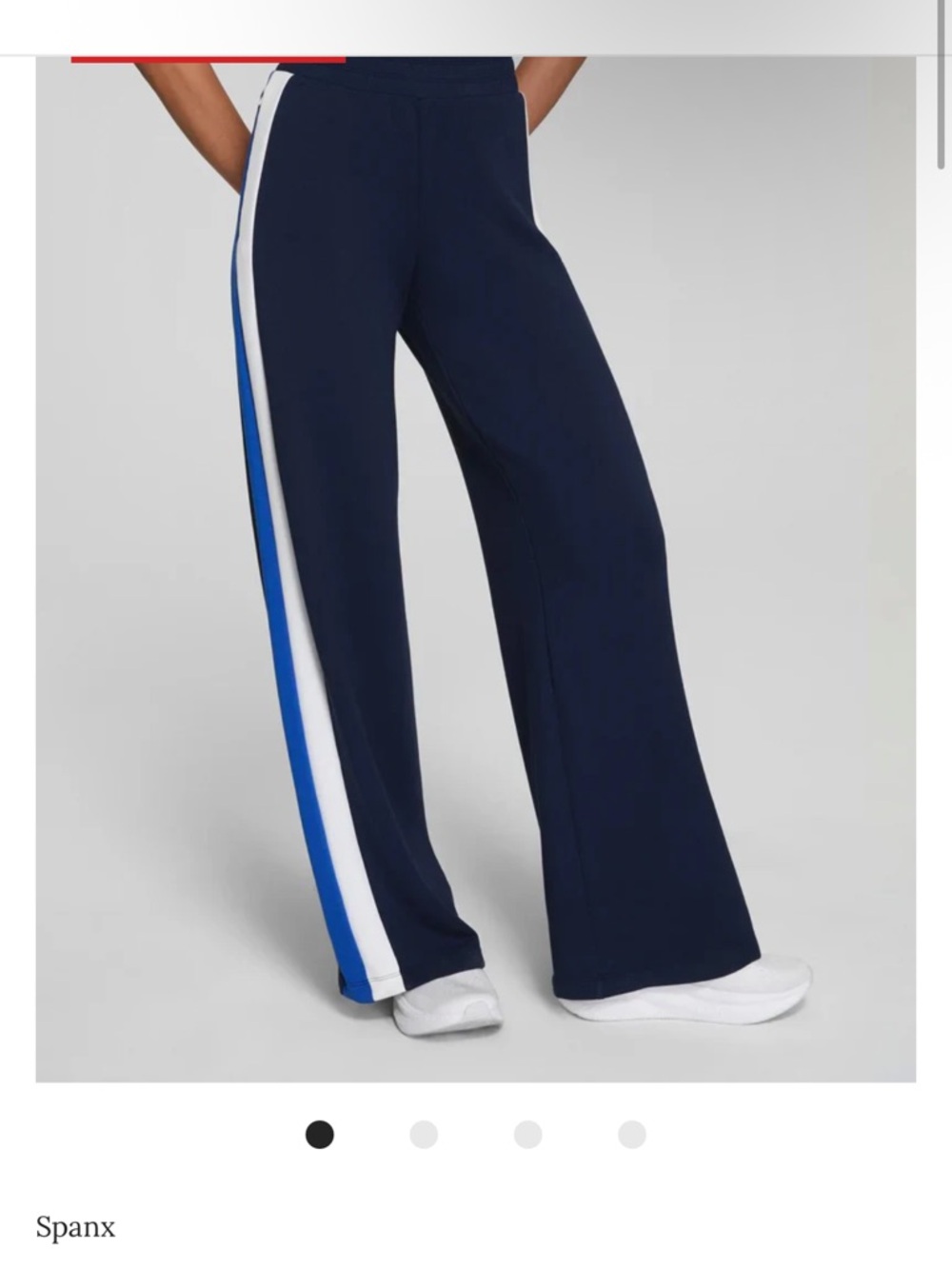 SPANX Navy Track Pants with Powder and Cerulean Panels. Size S in tall length.